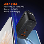 LDNIO Q366 65W USB + 듀얼 타입-C 포트 충전기 1m USB-C / 타입-C to USB-C / 타입-C 데이터 케이블 포함, EU 플러그, UK 플러그, US 플러그