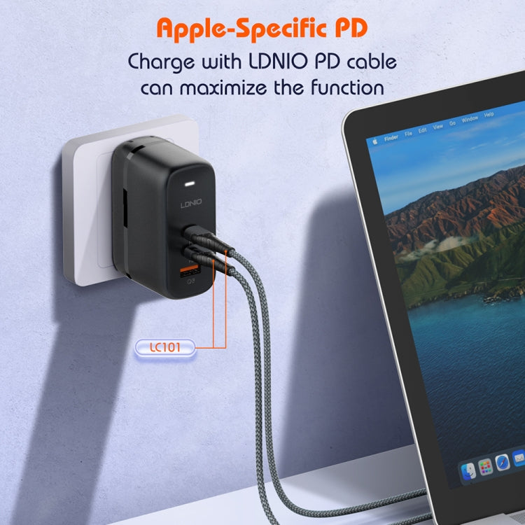 LDNIO Q366 65W USB + 듀얼 타입-C 포트 충전기 1m USB-C / 타입-C to USB-C / 타입-C 데이터 케이블 포함, EU 플러그, UK 플러그, US 플러그