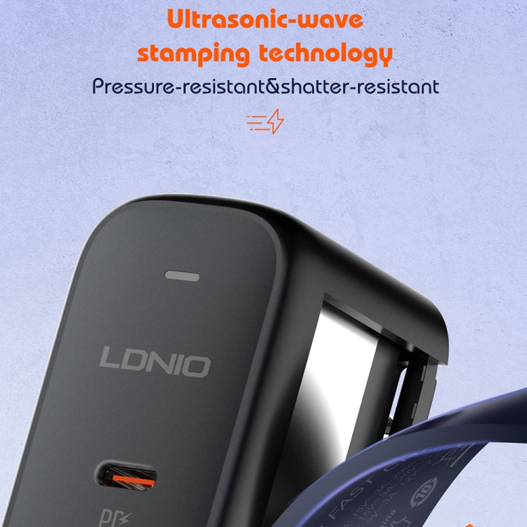 LDNIO Q366 65W USB + 듀얼 타입-C 포트 충전기 1m USB-C / 타입-C to USB-C / 타입-C 데이터 케이블 포함, EU 플러그, UK 플러그, US 플러그