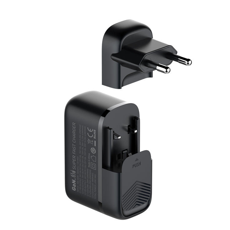 LDNIO Q367 65W GaN 3 x USB-C / 타입-C 인터페이스 충전기 1m USB-C / 타입-C to USB-C / 타입-C 데이터 케이블 포함, EU 플러그, UK 플러그, US 플러그