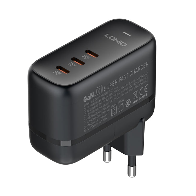 LDNIO Q367 65W GaN 3 x USB-C / 타입-C 인터페이스 충전기 1m USB-C / 타입-C to USB-C / 타입-C 데이터 케이블 포함, EU 플러그, UK 플러그, US 플러그