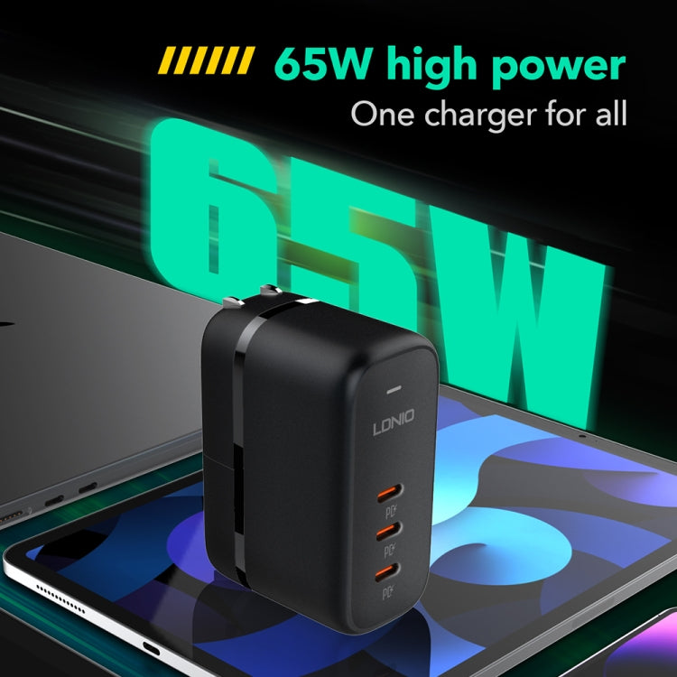 LDNIO Q367 65W GaN 3 x USB-C / 타입-C 인터페이스 충전기 1m USB-C / 타입-C to USB-C / 타입-C 데이터 케이블 포함, EU 플러그, UK 플러그, US 플러그