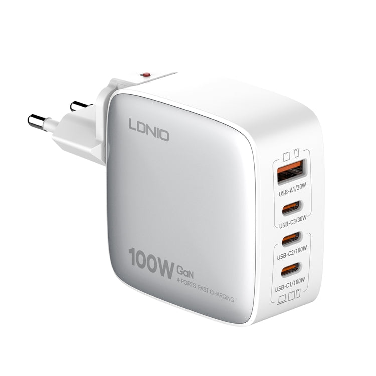LDNIO Q408 100W GaN USB+3 USB-C / 타입-C 인터페이스 충전기 1m 100W USB-C / 타입-C to USB-C / 타입-C 데이터 케이블 포함, EU 플러그, UK 플러그, US 플러그