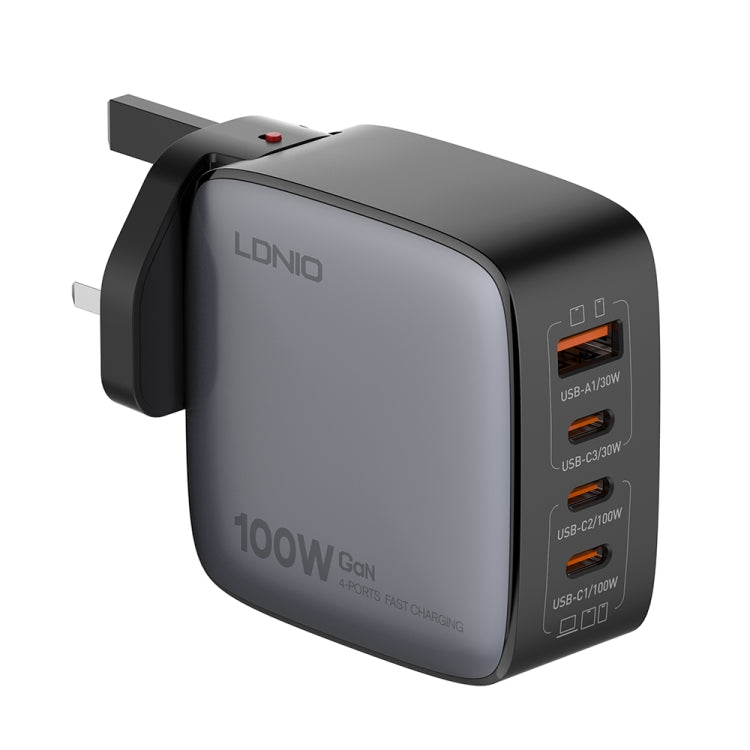LDNIO Q408 100W GaN USB+3 USB-C / 타입-C 인터페이스 충전기 1m 100W USB-C / 타입-C to USB-C / 타입-C 데이터 케이블 포함, EU 플러그, UK 플러그, US 플러그