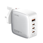LDNIO Q408 100W GaN USB+3 USB-C / 타입-C 인터페이스 충전기 1m 100W USB-C / 타입-C to USB-C / 타입-C 데이터 케이블 포함, EU 플러그, UK 플러그, US 플러그
