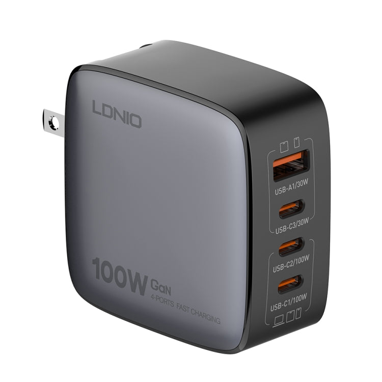 LDNIO Q408 100W GaN USB+3 USB-C / 타입-C 인터페이스 충전기 1m 100W USB-C / 타입-C to USB-C / 타입-C 데이터 케이블 포함, EU 플러그, UK 플러그, US 플러그