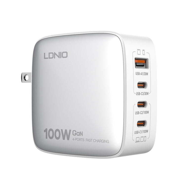 LDNIO Q408 100W GaN USB+3 USB-C / 타입-C 인터페이스 충전기 1m 100W USB-C / 타입-C to USB-C / 타입-C 데이터 케이블 포함, EU 플러그, UK 플러그, US 플러그