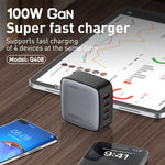 LDNIO Q408 100W GaN USB+3 USB-C / 타입-C 인터페이스 충전기 1m 100W USB-C / 타입-C to USB-C / 타입-C 데이터 케이블 포함, EU 플러그, UK 플러그, US 플러그