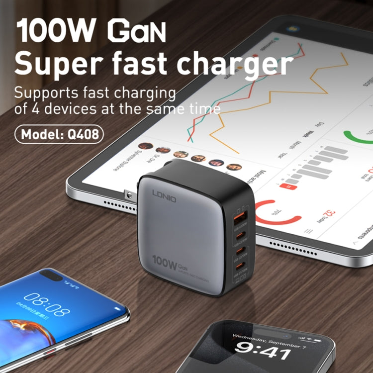 LDNIO Q408 100W GaN USB+3 USB-C / 타입-C 인터페이스 충전기 1m 100W USB-C / 타입-C to USB-C / 타입-C 데이터 케이블 포함, EU 플러그, UK 플러그, US 플러그