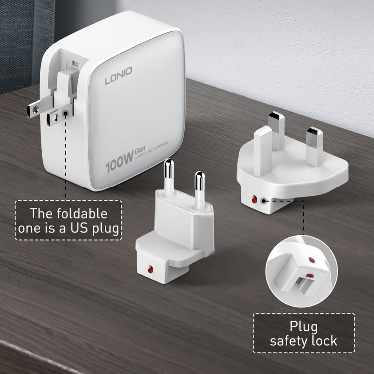 LDNIO Q408 100W GaN USB+3 USB-C / 타입-C 인터페이스 충전기 1m 100W USB-C / 타입-C to USB-C / 타입-C 데이터 케이블 포함, EU 플러그, UK 플러그, US 플러그