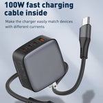 LDNIO Q408 100W GaN USB+3 USB-C / 타입-C 인터페이스 충전기 1m 100W USB-C / 타입-C to USB-C / 타입-C 데이터 케이블 포함, EU 플러그, UK 플러그, US 플러그