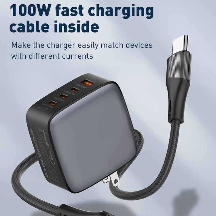 LDNIO Q408 100W GaN USB+3 USB-C / 타입-C 인터페이스 충전기 1m 100W USB-C / 타입-C to USB-C / 타입-C 데이터 케이블 포함, EU 플러그, UK 플러그, US 플러그