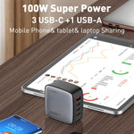 LDNIO Q408 100W GaN USB+3 USB-C / 타입-C 인터페이스 충전기 1m 100W USB-C / 타입-C to USB-C / 타입-C 데이터 케이블 포함, EU 플러그, UK 플러그, US 플러그