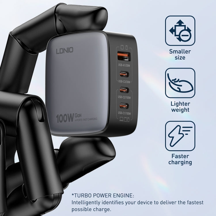 LDNIO Q408 100W GaN USB+3 USB-C / 타입-C 인터페이스 충전기 1m 100W USB-C / 타입-C to USB-C / 타입-C 데이터 케이블 포함, EU 플러그, UK 플러그, US 플러그