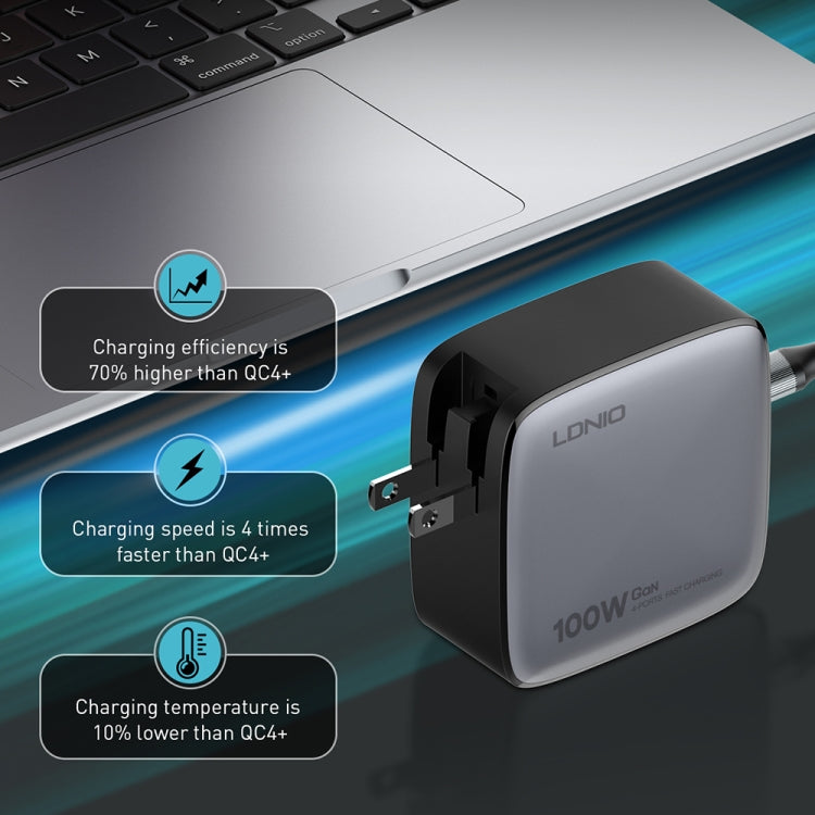 LDNIO Q408 100W GaN USB+3 USB-C / 타입-C 인터페이스 충전기 1m 100W USB-C / 타입-C to USB-C / 타입-C 데이터 케이블 포함, EU 플러그, UK 플러그, US 플러그