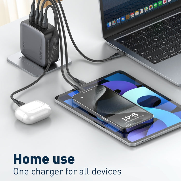 LDNIO Q408 100W GaN USB+3 USB-C / 타입-C 인터페이스 충전기 1m 100W USB-C / 타입-C to USB-C / 타입-C 데이터 케이블 포함, EU 플러그, UK 플러그, US 플러그