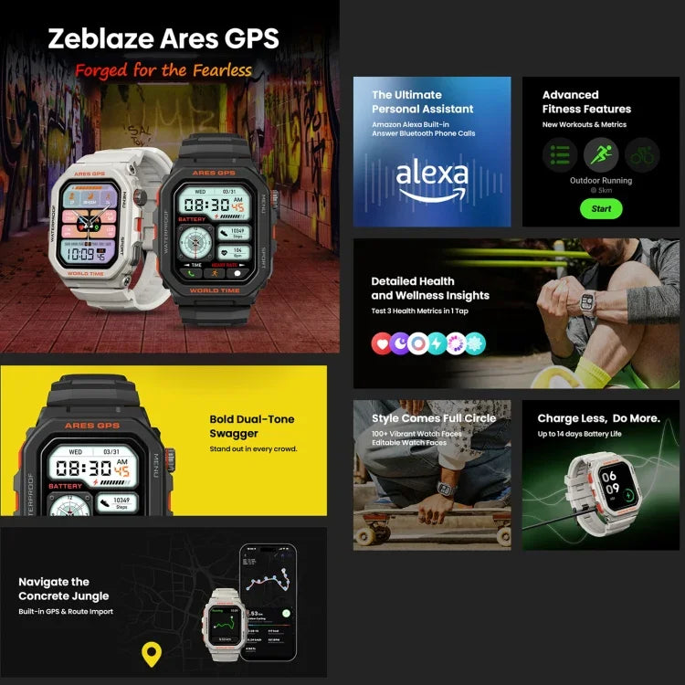 Zeblaze Ares GPS 러기드 GPS 스마트워치, 심박수 / 혈중 산소 포화도 지원
