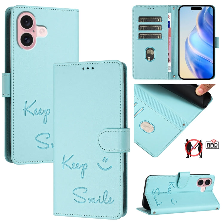 스마일 엠보싱 RFID 가죽 휴대폰 케이스, iPhone 16용, iPhone 15 Pro Max용, iPhone 15 Pro용, iPhone 15 Plus용, iPhone 15용, iPhone 14 Plus용, iPhone 14 / 13용, iPhone 14 Pro용