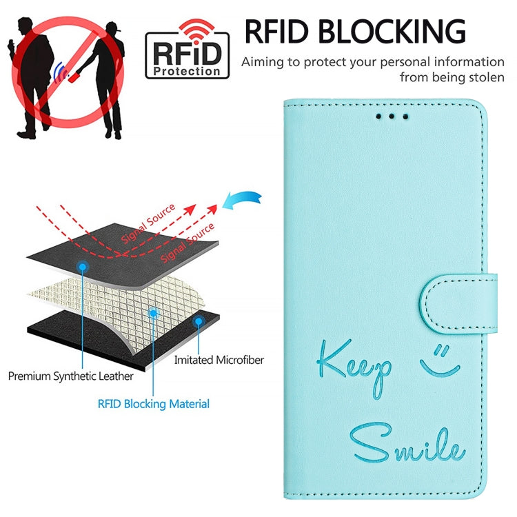 스마일 엠보싱 RFID 가죽 휴대폰 케이스, iPhone 16용, iPhone 15 Pro Max용, iPhone 15 Pro용, iPhone 15 Plus용, iPhone 15용, iPhone 14 Plus용, iPhone 14 / 13용, iPhone 14 Pro용