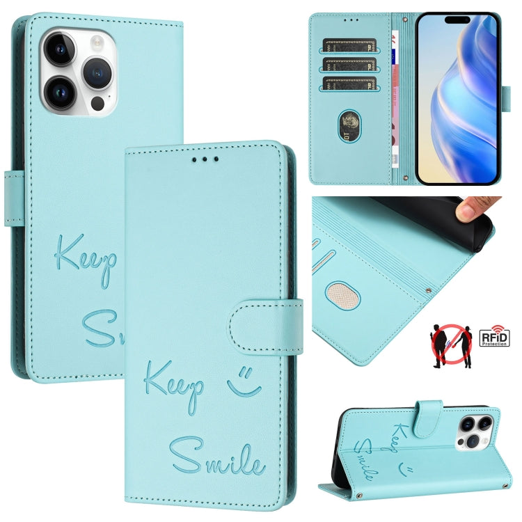 스마일 엠보싱 RFID 가죽 휴대폰 케이스, iPhone 16용, iPhone 15 Pro Max용, iPhone 15 Pro용, iPhone 15 Plus용, iPhone 15용, iPhone 14 Plus용, iPhone 14 / 13용, iPhone 14 Pro용