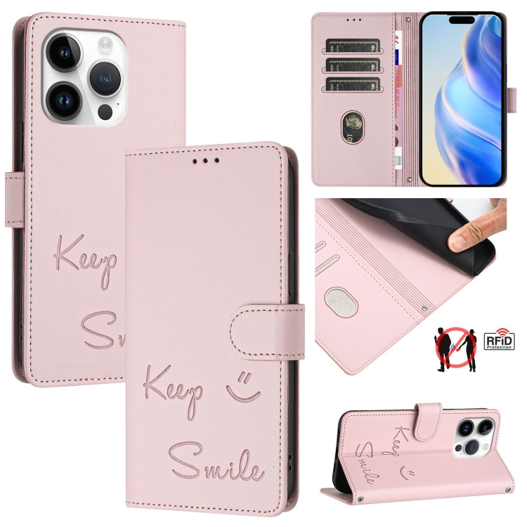 스마일 엠보싱 RFID 가죽 휴대폰 케이스, iPhone 16용, iPhone 15 Pro Max용, iPhone 15 Pro용, iPhone 15 Plus용, iPhone 15용, iPhone 14 Plus용, iPhone 14 / 13용, iPhone 14 Pro용