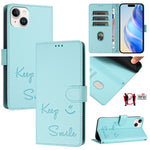 스마일 엠보싱 RFID 가죽 휴대폰 케이스, iPhone 16용, iPhone 15 Pro Max용, iPhone 15 Pro용, iPhone 15 Plus용, iPhone 15용, iPhone 14 Plus용, iPhone 14 / 13용, iPhone 14 Pro용