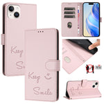 스마일 엠보싱 RFID 가죽 휴대폰 케이스, iPhone 16용, iPhone 15 Pro Max용, iPhone 15 Pro용, iPhone 15 Plus용, iPhone 15용, iPhone 14 Plus용, iPhone 14 / 13용, iPhone 14 Pro용
