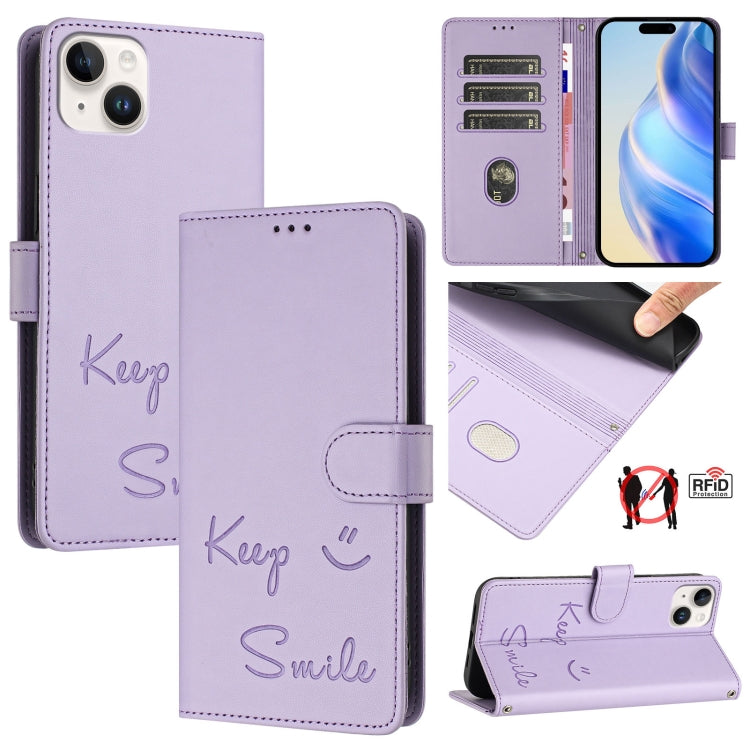 스마일 엠보싱 RFID 가죽 휴대폰 케이스, iPhone 16용, iPhone 15 Pro Max용, iPhone 15 Pro용, iPhone 15 Plus용, iPhone 15용, iPhone 14 Plus용, iPhone 14 / 13용, iPhone 14 Pro용