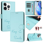 스마일 엠보싱 RFID 가죽 휴대폰 케이스, iPhone 16용, iPhone 15 Pro Max용, iPhone 15 Pro용, iPhone 15 Plus용, iPhone 15용, iPhone 14 Plus용, iPhone 14 / 13용, iPhone 14 Pro용