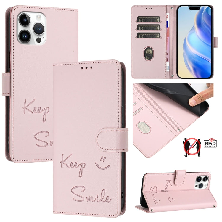 스마일 엠보싱 RFID 가죽 휴대폰 케이스, 아이폰 14 프로 맥스용, 아이폰 SE 2022 / 2020 / 8 / 7용, 아이폰 13 프로 맥스용, 아이폰 13 프로용, 아이폰 13 미니용, 아이폰 12 / 12 프로용, 아이폰 12 프로 맥스용, 아이폰 12 미니용