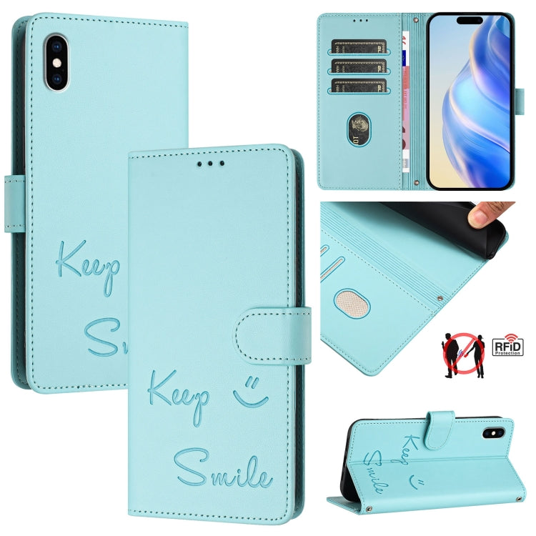 스마일 엠보싱 RFID 가죽 휴대폰 케이스, 아이폰 11 프로 맥스용, 아이폰 11용, 아이폰 11 프로용, 아이팟 터치 7 / 6 / 5용, 아이폰 X / XS용, 아이폰 XR용, 아이폰 XS 맥스용, 아이폰 8 플러스 / 7 플러스용