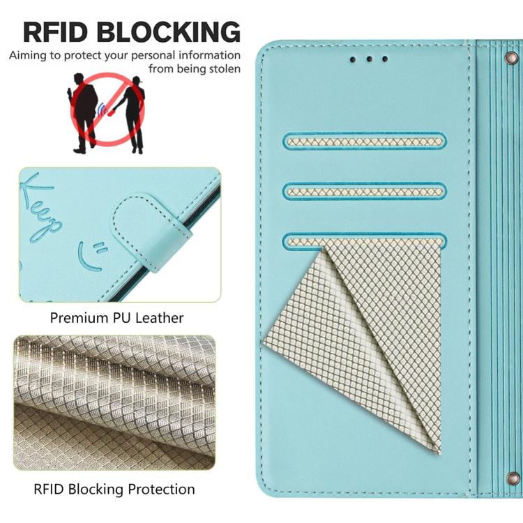 스마일 엠보싱 RFID 가죽 폰 케이스, 아이폰 17 프로 맥스용, 아이폰 17 프로용, 아이폰 17용, 아이폰 Air용, 아이폰 SE 2024용, 아이폰 16 프로 맥스용, 아이폰 16 프로용, 아이폰 16 플러스용