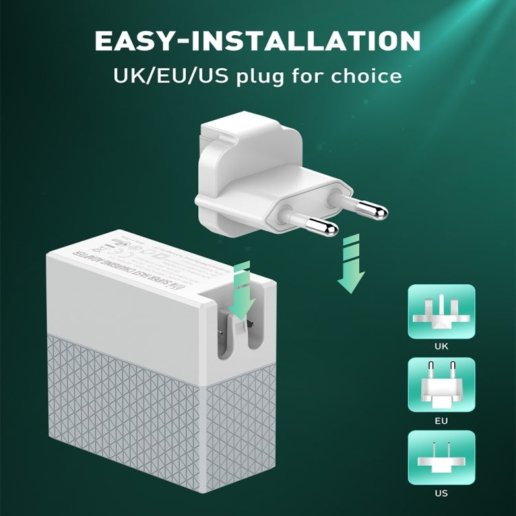 LDNIO A2620C PD3.0 65W USB 전원 어댑터 여행용 충전기 타입-C to 타입-C 케이블 포함, EU 플러그, US 플러그, UK 플러그