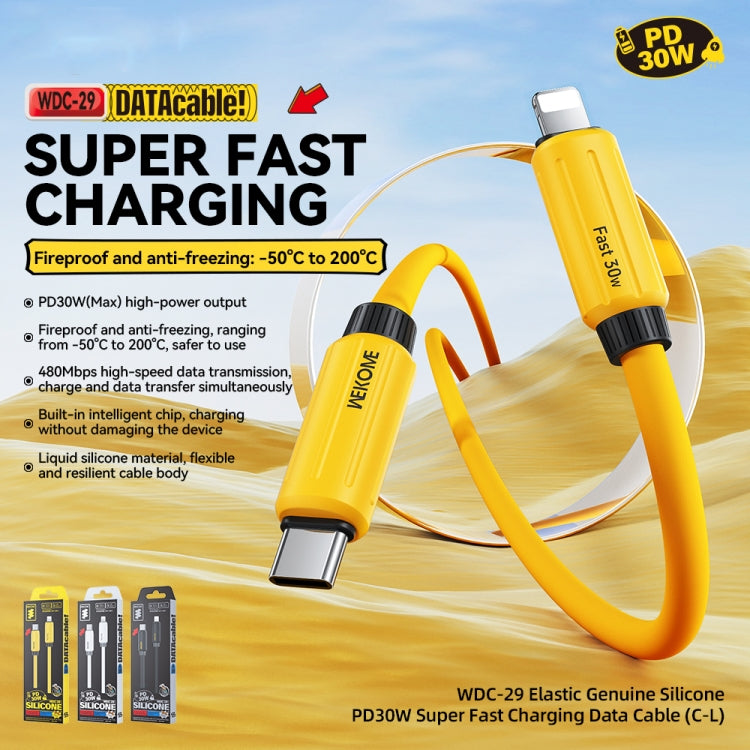 WK WDC-29 탄력 있는 정품 실리콘 1m PD30W Type-C to 8핀 고속 충전 데이터 케이블, WDC-29