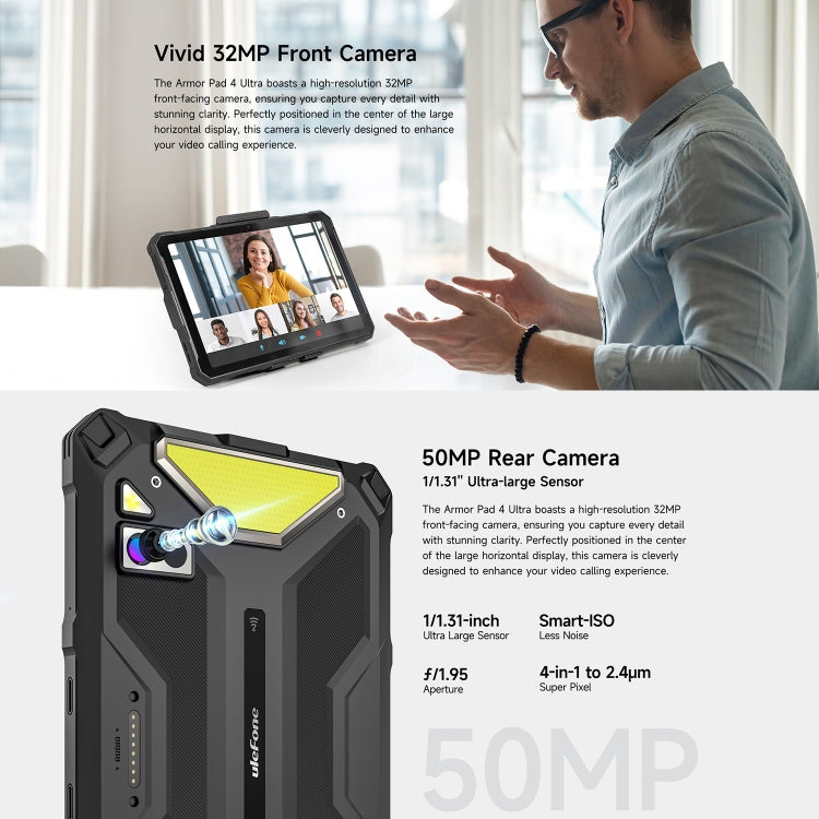 Ulefone Armor Pad 4 Ultra 열 버전 러기드 태블릿, 10.36인치 Android 14 MediaTek Dimensity 6300 옥타 코어 5G 네트워크, EU 플러그, Armor Pad 4 Ultra 열화상