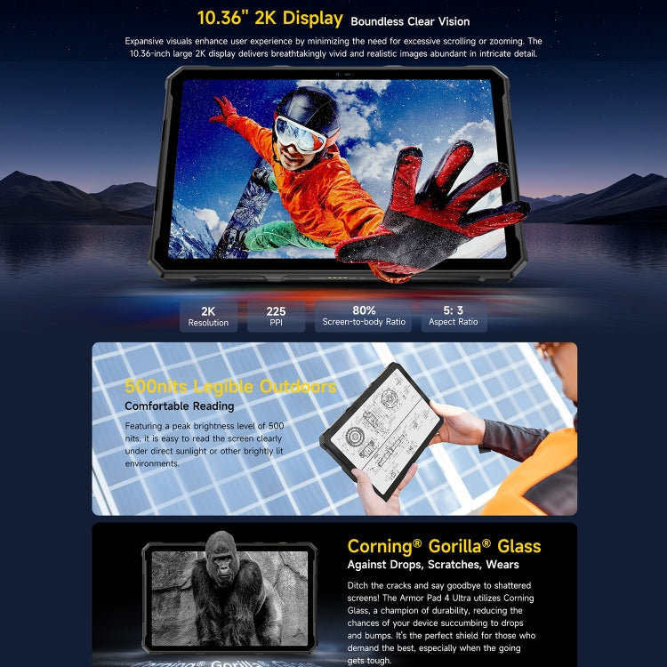 Ulefone Armor Pad 4 Ultra 러기드 태블릿 PC, 10.36인치 Android 14 MediaTek Dimensity 6300 옥타 코어 5G 네트워크, EU 플러그, Armor Pad 4 Ultra