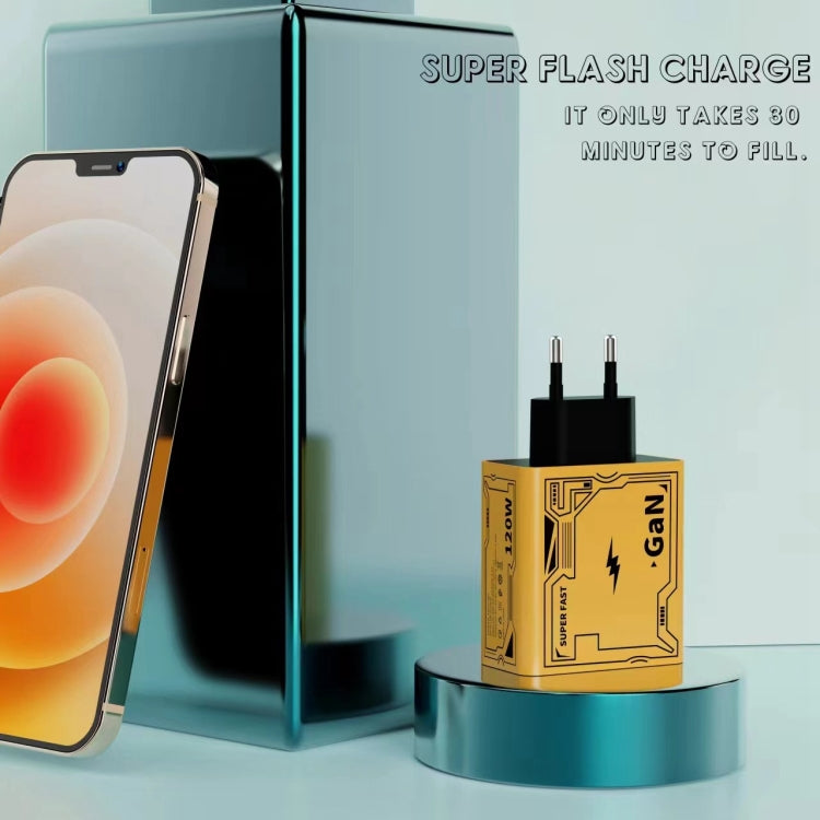 HX111 120W USB, Type-C GaN 초고속 충전기, 미국 플러그, EU 플러그, 영국 플러그