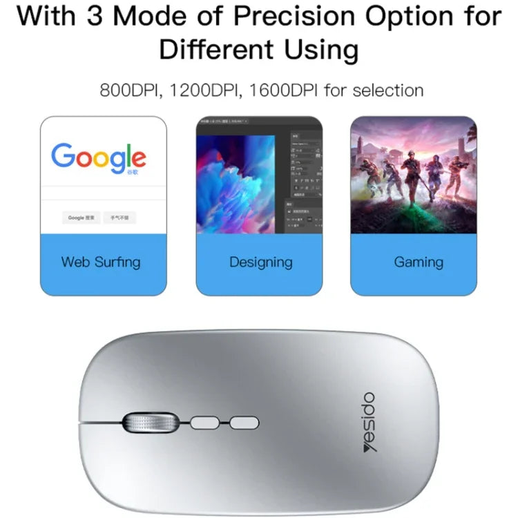 Yesido KB15 슬림 2.4G 충전식 무선 광학 마우스, KB15