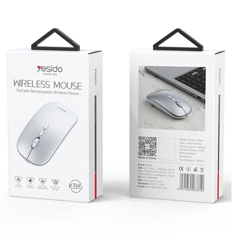 Yesido KB15 슬림 2.4G 충전식 무선 광학 마우스, KB15