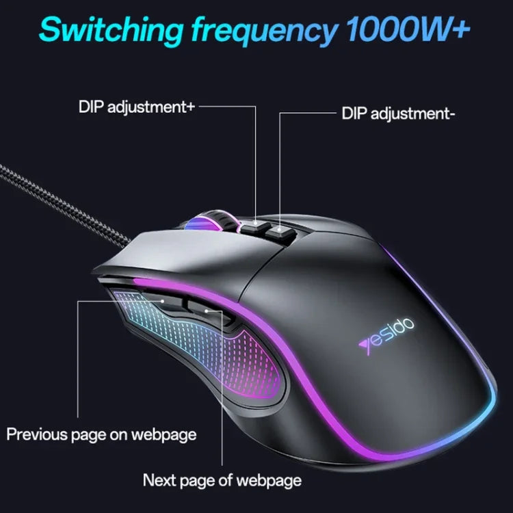 Yesido KB20 USB 7200DPI RGB 유선 마우스, KB20