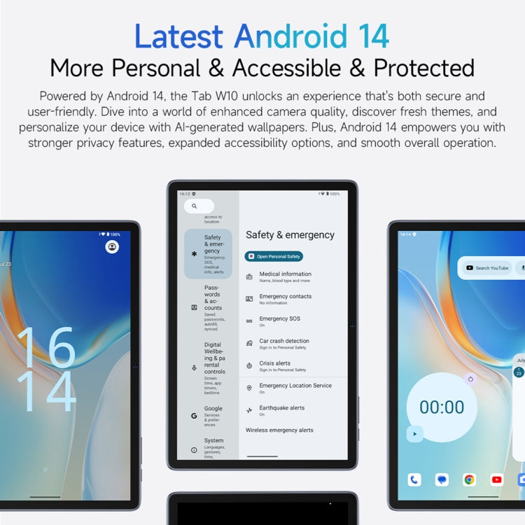 Ulefone Tab W10 WiFi 태블릿 PC, 10.1인치 Android 14 Unisoc T606 옥타 코어, EU 플러그, Tab W10