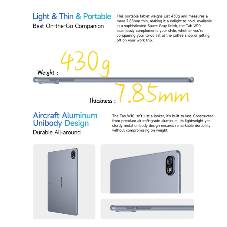 Ulefone Tab W10 WiFi 태블릿 PC, 10.1인치 Android 14 Unisoc T606 옥타 코어, EU 플러그, Tab W10