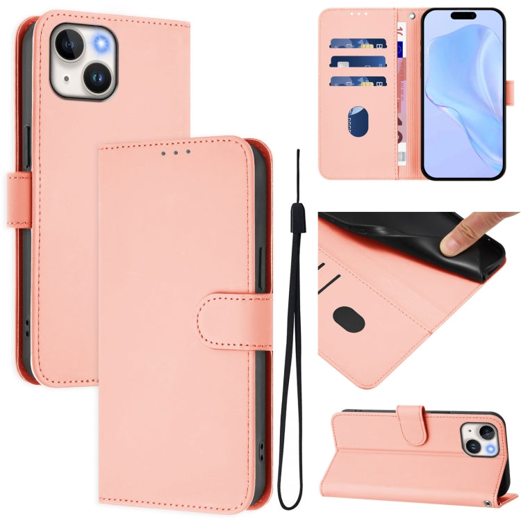 스킨 필 솔리드 컬러 가죽 휴대폰 케이스와 랜야드, iPhone 14 / 13용, iPhone 14 Pro용