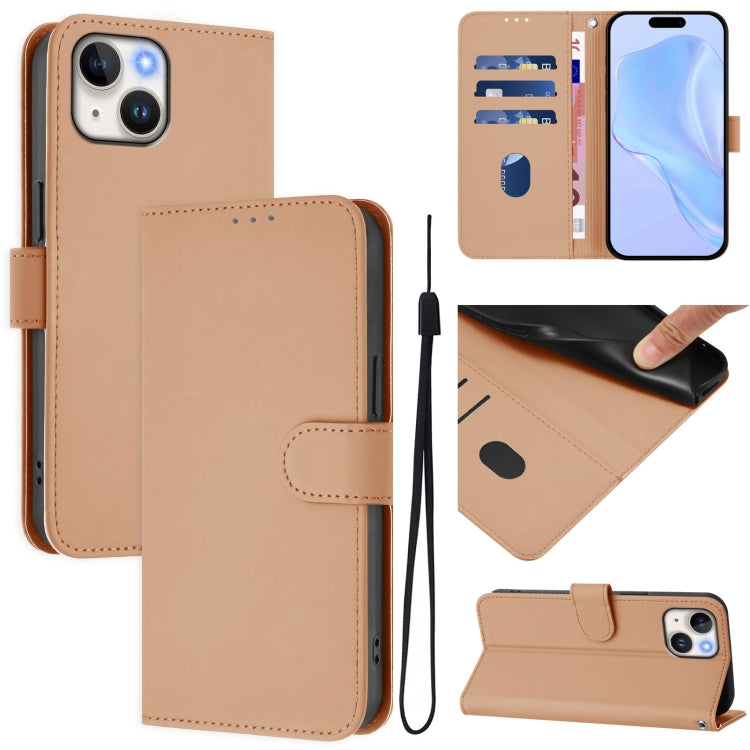 스킨 필 솔리드 컬러 가죽 휴대폰 케이스와 랜야드, iPhone 14 / 13용, iPhone 14 Pro용