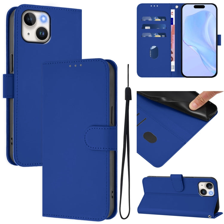 스킨 필 솔리드 컬러 가죽 휴대폰 케이스와 랜야드, iPhone 14 / 13용, iPhone 14 Pro용