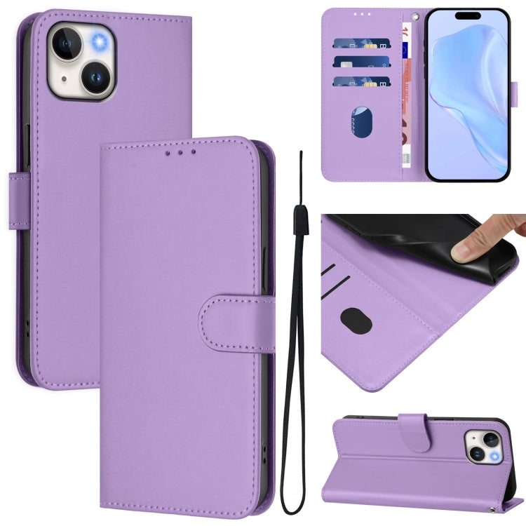 스킨 필 솔리드 컬러 가죽 휴대폰 케이스와 랜야드, iPhone 14 / 13용, iPhone 14 Pro용