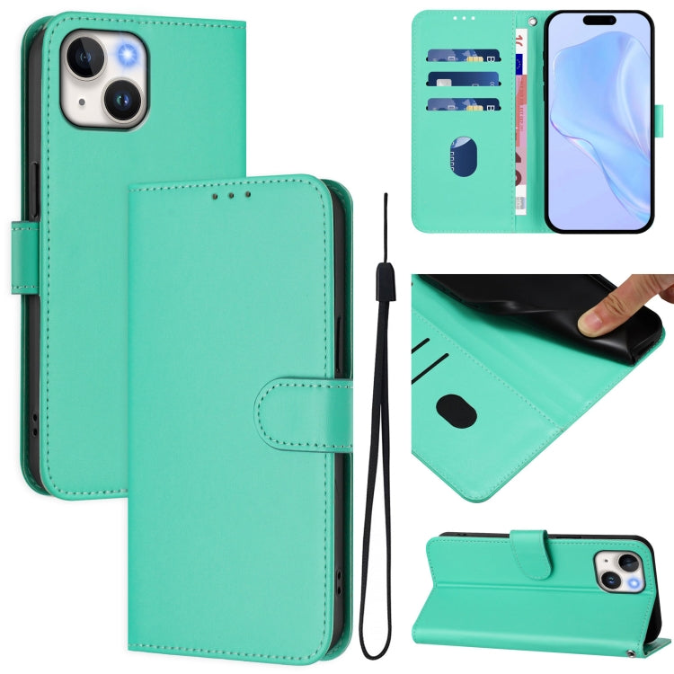 스킨 필 솔리드 컬러 가죽 휴대폰 케이스와 랜야드, iPhone 14 / 13용, iPhone 14 Pro용