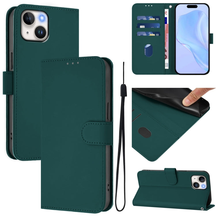 스킨 필 솔리드 컬러 가죽 휴대폰 케이스와 랜야드, iPhone 14 / 13용, iPhone 14 Pro용