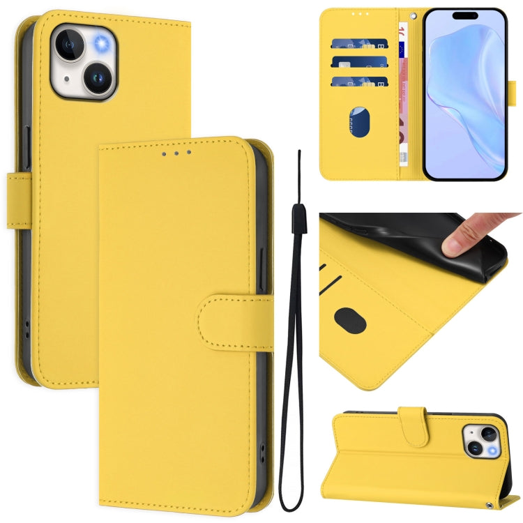 스킨 필 솔리드 컬러 가죽 휴대폰 케이스와 랜야드, iPhone 14 / 13용, iPhone 14 Pro용