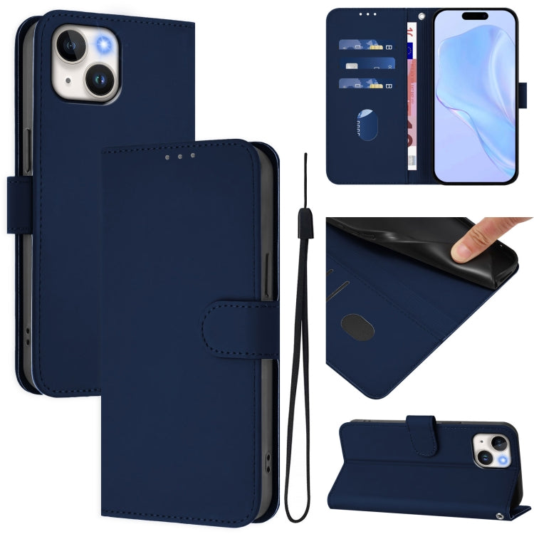 스킨 필 솔리드 컬러 가죽 휴대폰 케이스와 랜야드, iPhone 14 / 13용, iPhone 14 Pro용